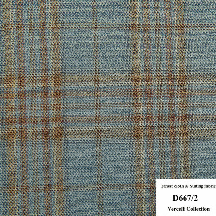 D667/2 Vercelli CVM - Vải Suit 95% Wool - Xanh Dương Caro Nâu